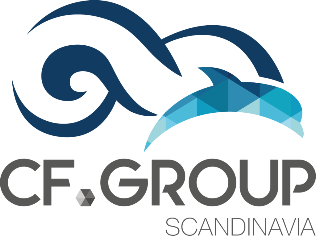Blå och grå logga för CF. Group Scandinavia